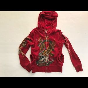 EUC Womens Ed Hardy red hoodie extra small